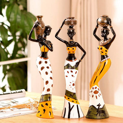 Rayberro 3 Pack African Women Sculpture, 7.5" Exotic Tribal Lady Figurine, Vintage Collectible Art
