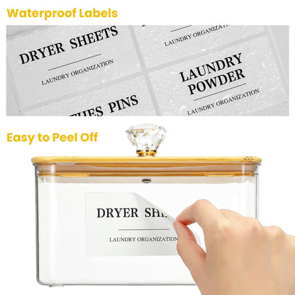 4 Pack Clear Laundry Pods Container & Dryer Sheet Holder Set with Lid, Laundry Containers with Scoops & Labels, Laundry Room Organization and Storage for Laundry Detergent, Pods, Powder, Beads