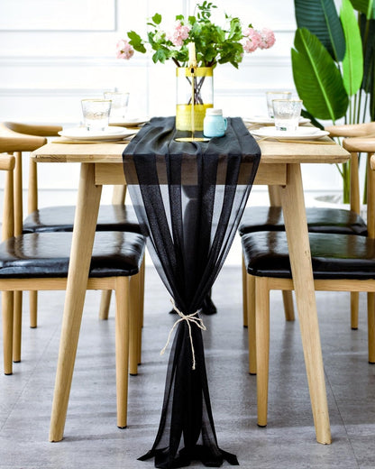 BOXAN Gorgeous Black Silky Sheer Table Runner, 30x120 Inch for Romantic Wedding Decor, Chic Bridal & Baby Shower