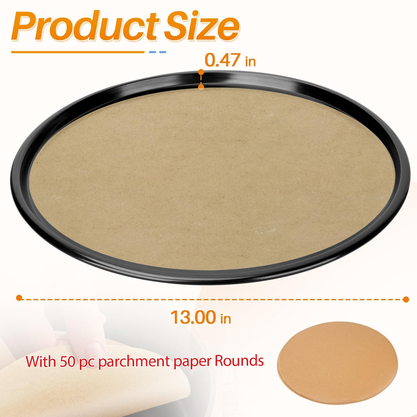 GYPNS 13 Inch Nonstick Pizza Pan Fit for Breville Smart Oven BOV800XL, BOV845BSS Countertop Oven Accessories Round Pizza Tray Replacement, with 50 Pcs Parchment Paper Sheets（Heavy Carbon Steel）
