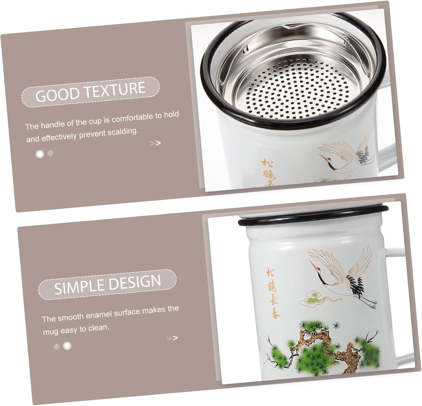 Enamel Mug Tea Cup with Infuser, Coffee Cups for Camping, Unbreakable Chinese Tea Cup, Classic Stainless Steel