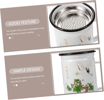Enamel Mug Tea Cup with Infuser, Coffee Cups for Camping, Unbreakable Chinese Tea Cup, Classic Stainless Steel