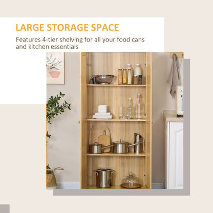 HOMCOM 67" Pinewood Kitchen Pantry Storage Cabinet, Freestanding Cabinets with Adjustable Shelves, Solid Wood Food Pantry with Soft-Close Doors for Living Room Dining Room, Light Brown