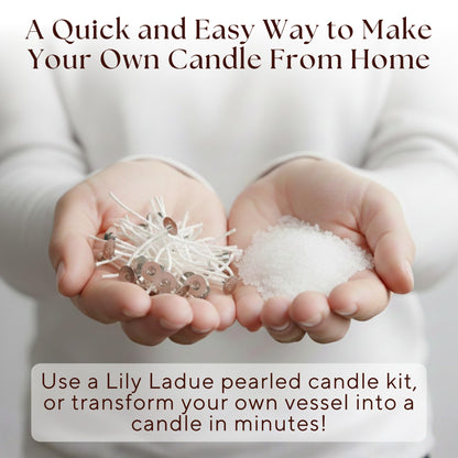 LILY LADUE Sand Candle Refill Kit - 1Lb/16Oz Pearled Candles Sand and Wicks (24) Without Holder, Unscented Aroma Beads, Reusable Powder Pearls Bulk Wax Pearls for Refillable Pearlized Pellet Set