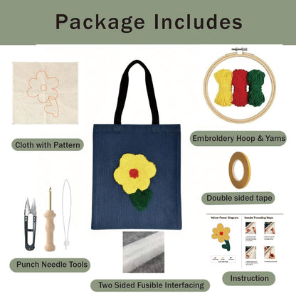TINKAZ DIY Punch Needle Tote Bag Kit for Beginners, Embroidery Craft Set with Canvas Tote Bag, Yarn & Punch Needle Tool, Handmade Embroidery Kit for Creative Gift Idea