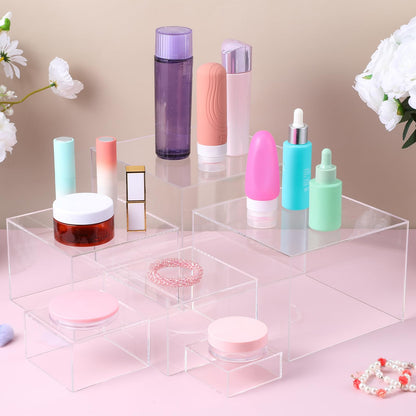6 Pcs Acrylic Risers for Display Clear Risers Display Stands with Hollow Bottoms 5 Sided Acrylic Cube Boxes Square Nesting Cubes Decorative Stand Shelf for Food Dessert Jewelry Figures Decor 6 Sizes