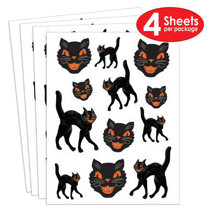 Beistle Vintage Halloween Black Cat Stickers – 16 Sheets of Retro Peel-and-Stick Decals with Classic Faces and Spooky Poses, 192 Total Seals for Crafts, Scrapbooking and Party Handouts