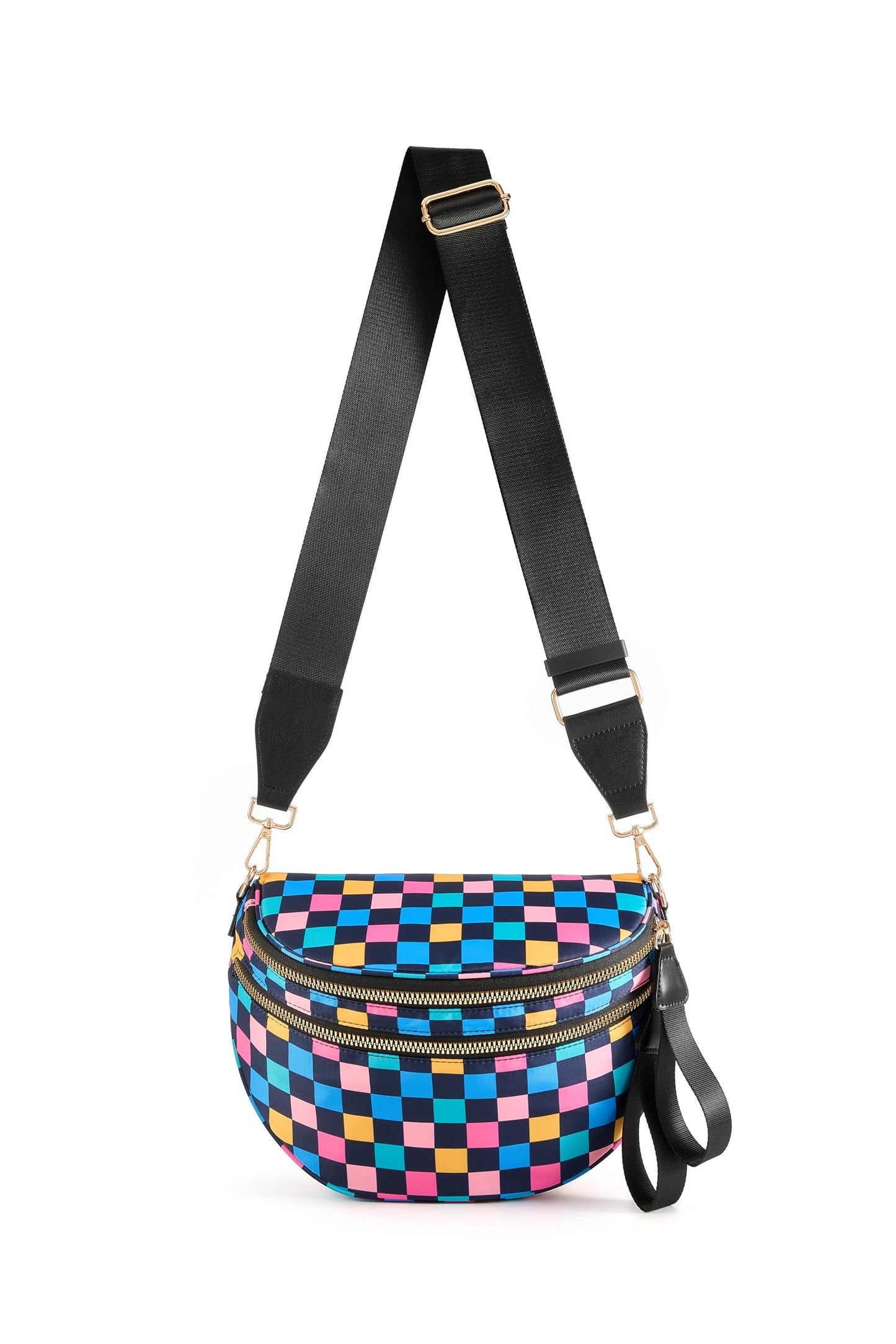 Spacious Checkered Nylon Crossbody Bag Bum Bag Checkered Handbags Wallets for Women