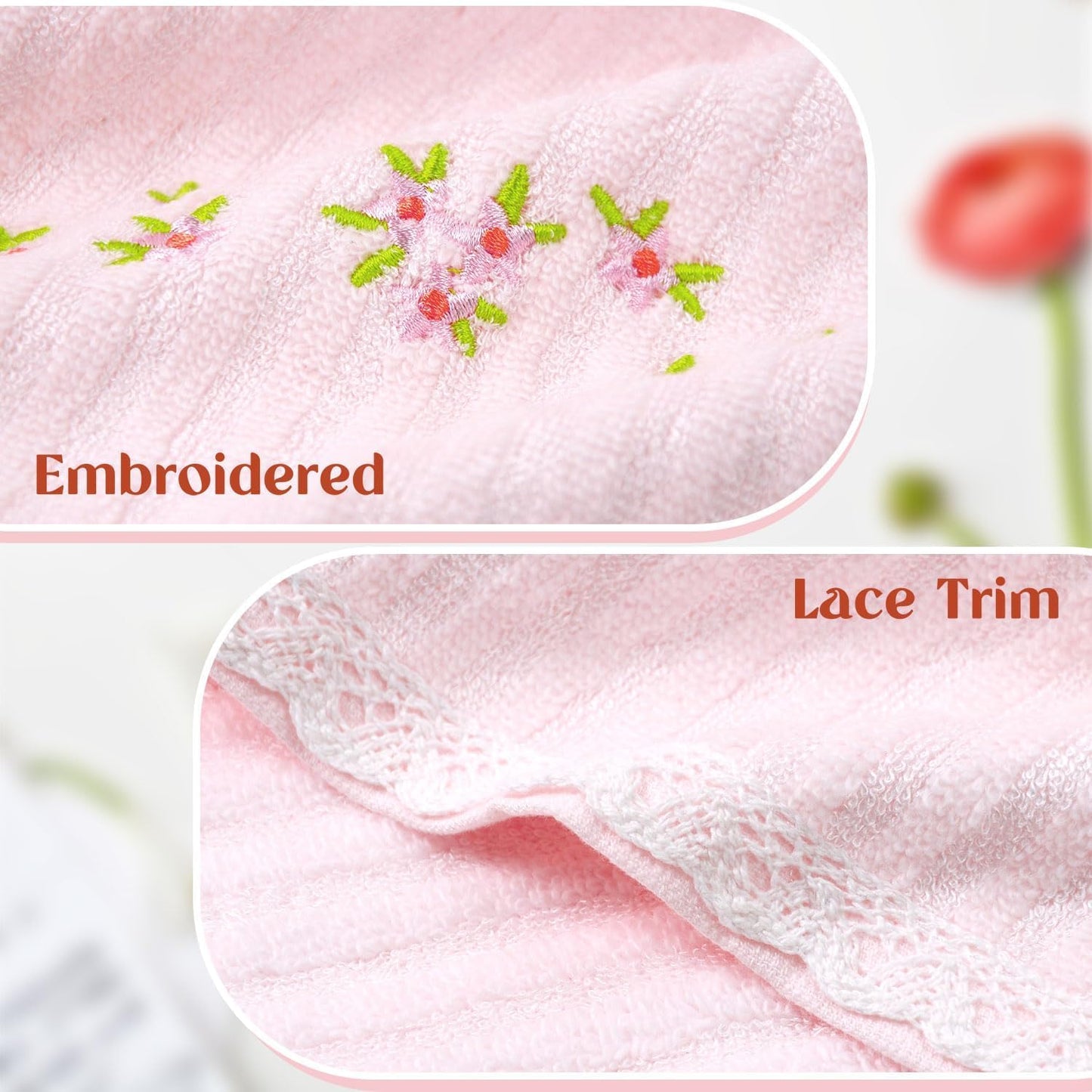 12 Pack 13 13" Jacquotha Pink Washcloths (Floral Embroidered), Soft Wash Cloths for Face, Body, Showering, Spa