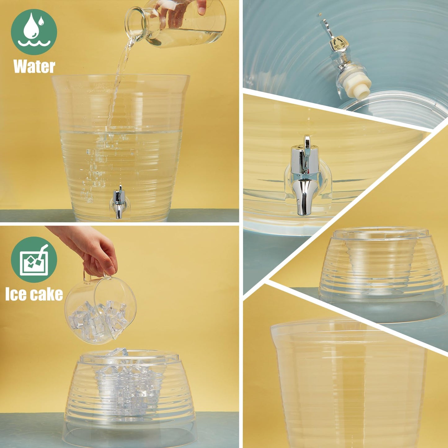 Tioncy 1 Pc Acrylic Beverage Dispenser with Spigot 2.7 Gallon/ 10 l Clear Drink Water Dispenser Countertop with Detachable Base Iced Juice Container Unbreakable for Wedding Party
