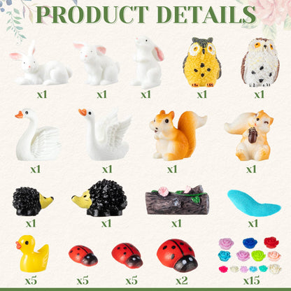 Poen 70 Pcs Fairy Garden Accessories Mini Garden Kit Miniature Fairy Figurines Landscape Decor with Mini Bridge Pond Mountain House Figurines Swan Ladybug Butterfly Figures Bulk for Dollhouse Craft