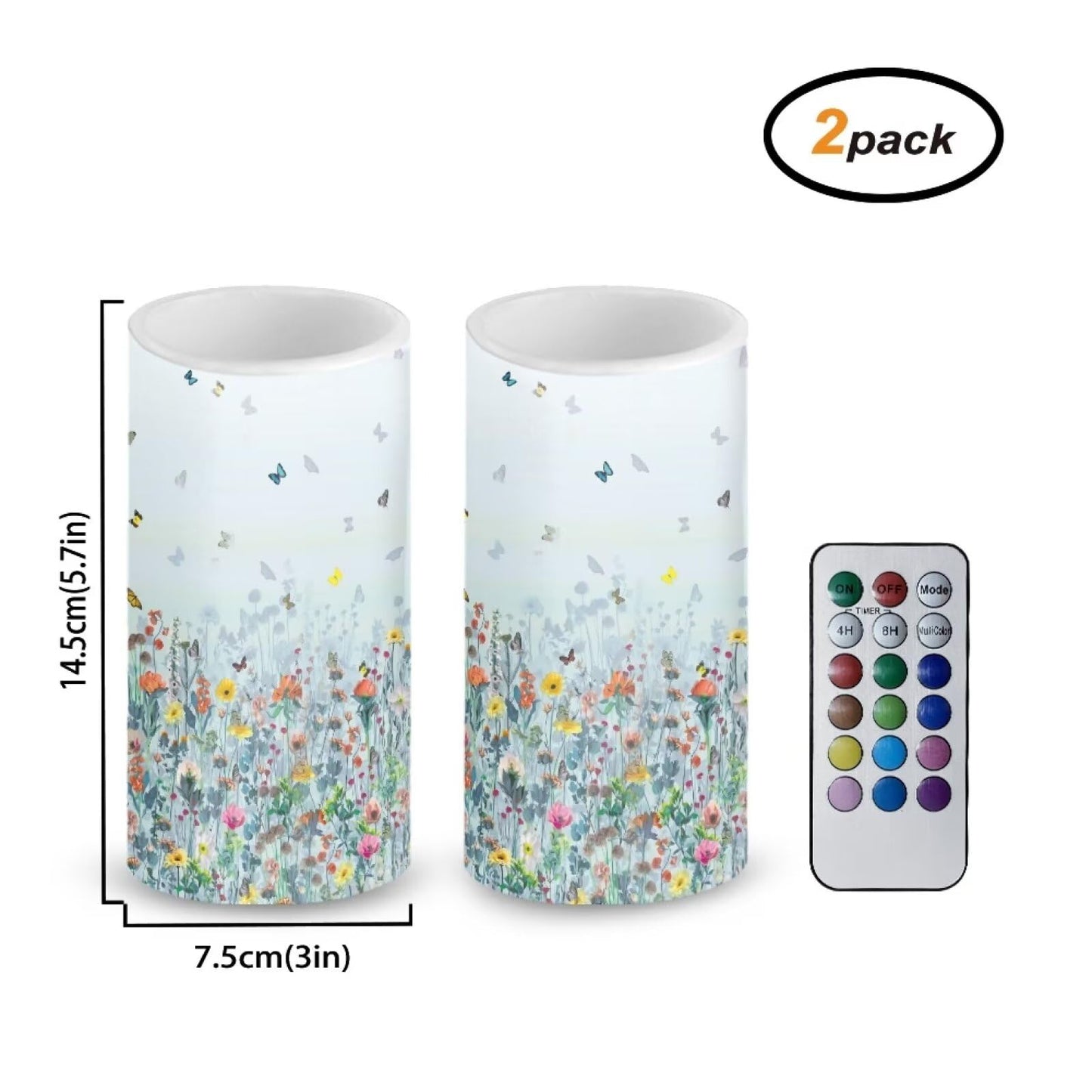 NETILGEN Flameless Candles LED Battery Operated Candles with Realistic Set of 2 with 18 Key Remote Control Timer Dancing Flame Pillar Candles for Home Farmhouse, Flower Butterfly Blue