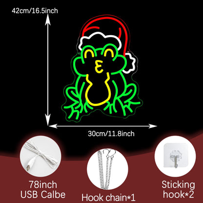 LIUOZHTEA Merry Christmas Neon Sign with Santa Hat Neon Frog Light Sign for Wall Decor Christmas Party New Year Bar Bedroom Shop Window USB Powered (16.5 * 11.8in)