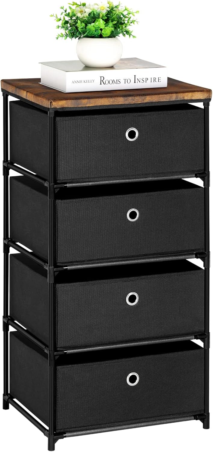 HAITRAL Fabric Storage Chest, 4 Drawer Clothes Organizer Unit for Closet, Easy Assembly Dresser for Bedroom, Hallway,