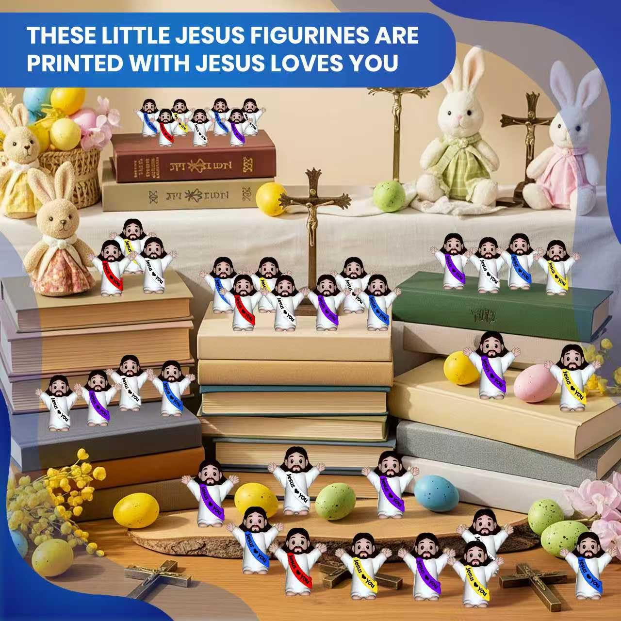 NOIENSI Jesus Loves You Figures 100 Pack – Multicolor Mini Jesus Figurines in Bulk, Little Jesus Figures for Easter, Church, and Religious Celebrations (Hand up)