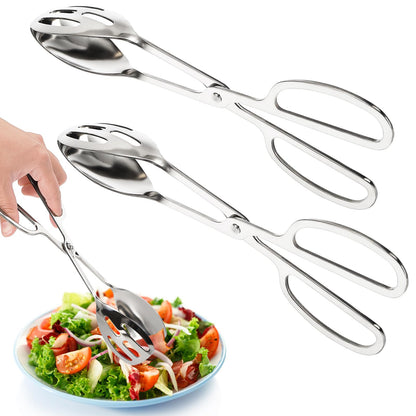 Jucoan 2 Pack Buffet Tongs Salad Tong, 10 Inch Stainless Steel Food Serving Bread Tongs with Scissor Handles for Kitchen, Party