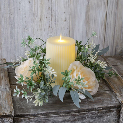 Youshe 4 Pcs Artificial Rose Candle Ring, Valentine's Day Candle Rings Wreaths Mini Floral Garland Wedding Table Pillar Centerpiece for Xmas Home Farmhouse Party Candle Holder Décor (Champagne)