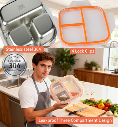 Stainless Steel Snack Box Container with Ice Pack & Lunch Bag for Man & Women - Bento Lunch Box Kit for School,office,Work,Travel,Camping, Reusable Lunch Meal Prep Containers Compartment Leak-Proof