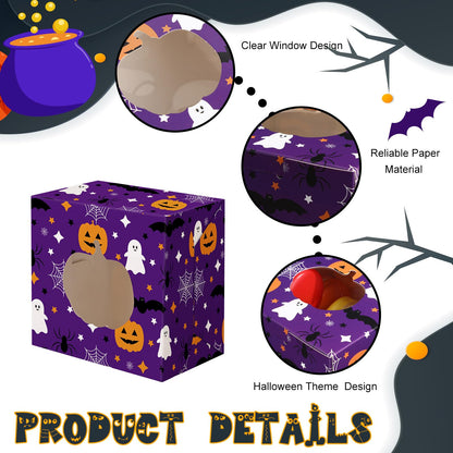 LemonRoad 48 Pcs Halloween Cookie Boxes with Window Pumpkin Witch Ghosts Spider Paper Treat Boxes for Cookies Candy or Small Cupcake Wrapping in Halloween Party Supplies