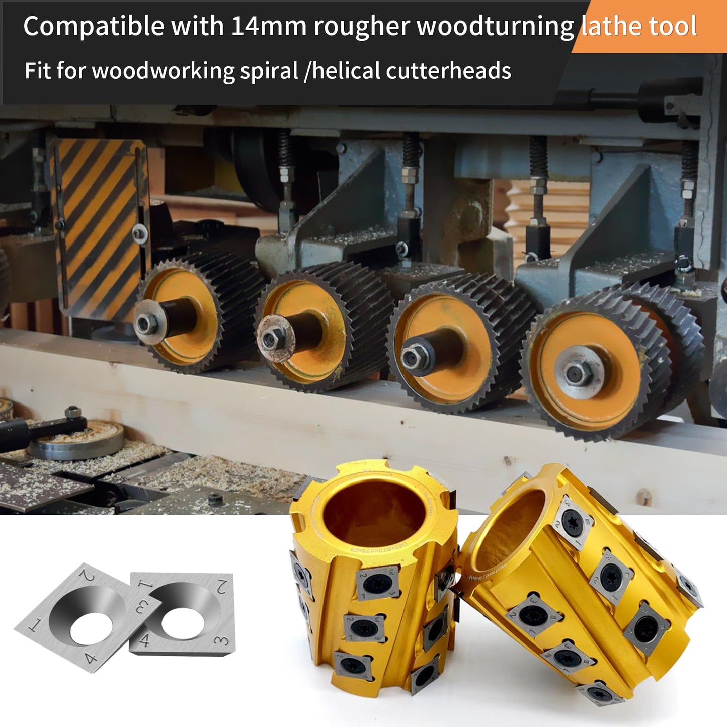 14×14×2mm Square Carbide Inserts for woodturning, Tungsten Carbide Inserts Set, Indexable Woodworking Cutter Fits Spiral Helical Planer Cutter Head or lathe Turning Tipped, with 10pcs Screws (M6*10)