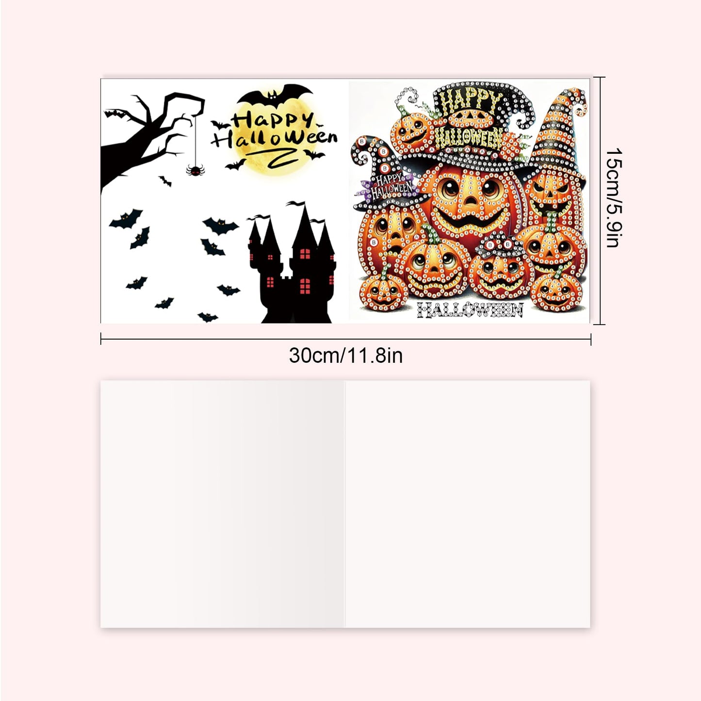 SHEGZHUC 6 Pack Diamond Painting Gift Card Diamond Art Kits for Adults Birthday Wedding Anniversary Greeting Get Well Congratulations Thank You Cards with Envelopes || Pumpkin Halloween Gothic