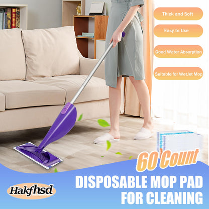 60 Pack Disposable Mop Pad Refillsfor Swiffer Wet Pads Refill Replacement for Swiffer WetJet Spray Mop, 4 Layers Thickened Extra Strong Dirt Locking and Water Absorbent, Powerful Stain Removal