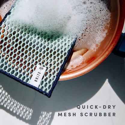 Brite by Scotch-Brite Limited Edition 4-Piece Scrub and Wipe Collection with 1 Rich-Foaming Dish Scrubber, 1 Quick-Dry Mesh Scrubber, and 2 Reusable Sponge Cloths