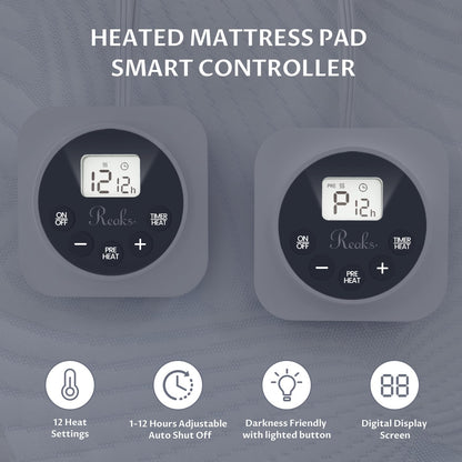 King Size Electric Heated Mattress Pad - Bed Warmer with Memory & Preheat Functions, 12 Heat Settings Dual Control for 1-12 Hours Auto Off, Lighted Button