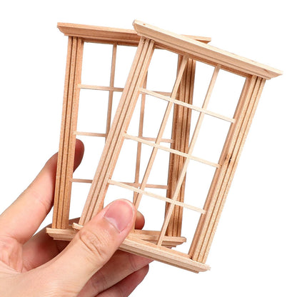 6Pcs Dollhouse Windows 1: 12 Scale Unfinished Miniature Wooden Windows Frame Mode, Mini Furniture Doll House Decoration (4.52X3.26X0.79inch)