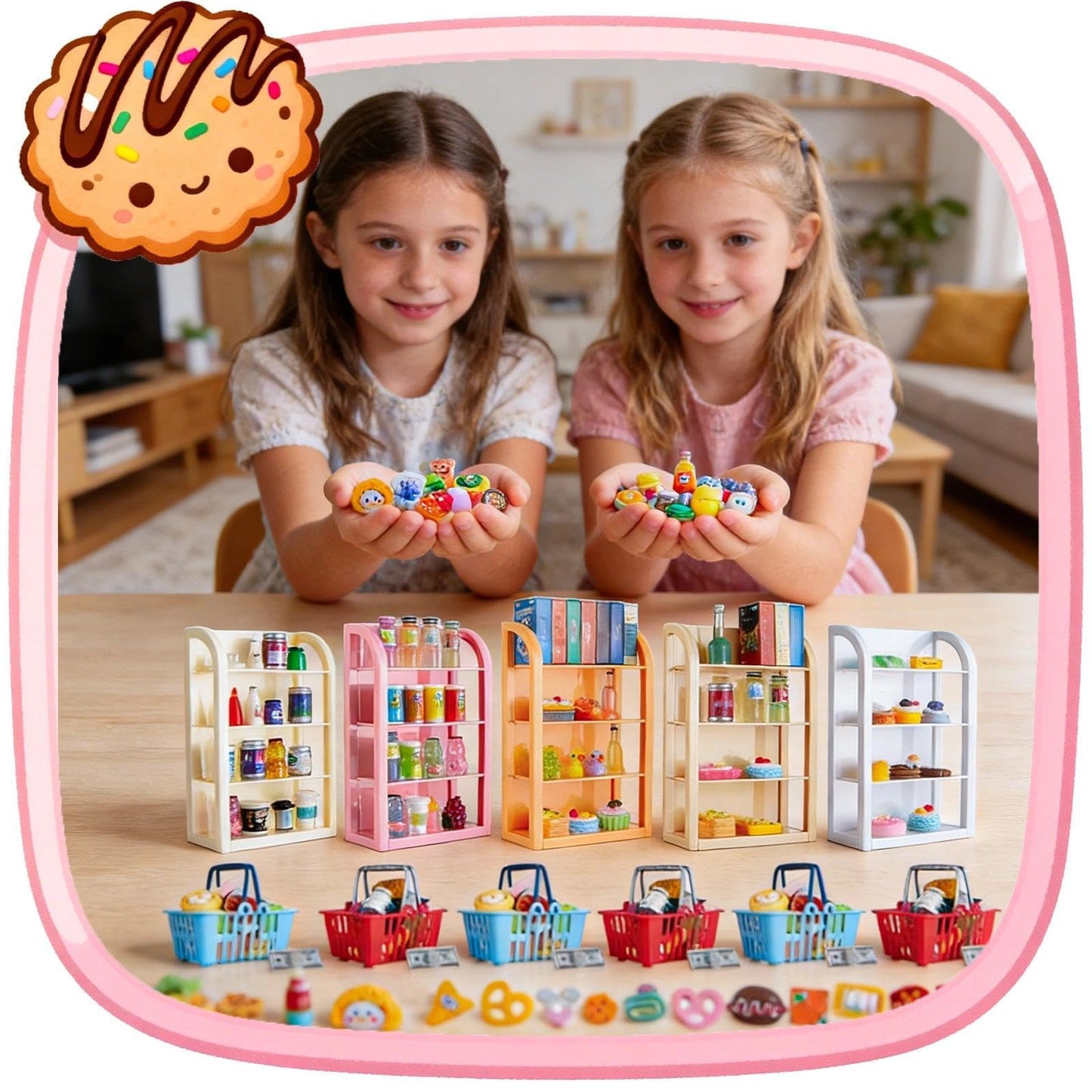 164pcs Miniature Supermarket Shelves Furniture Model 4 Layers Shelf Display Rack Doll House Accessory Storage Bookshelf Accessories Mini Locker Decor Food Drink Bottle Toy Cosplay Game Party