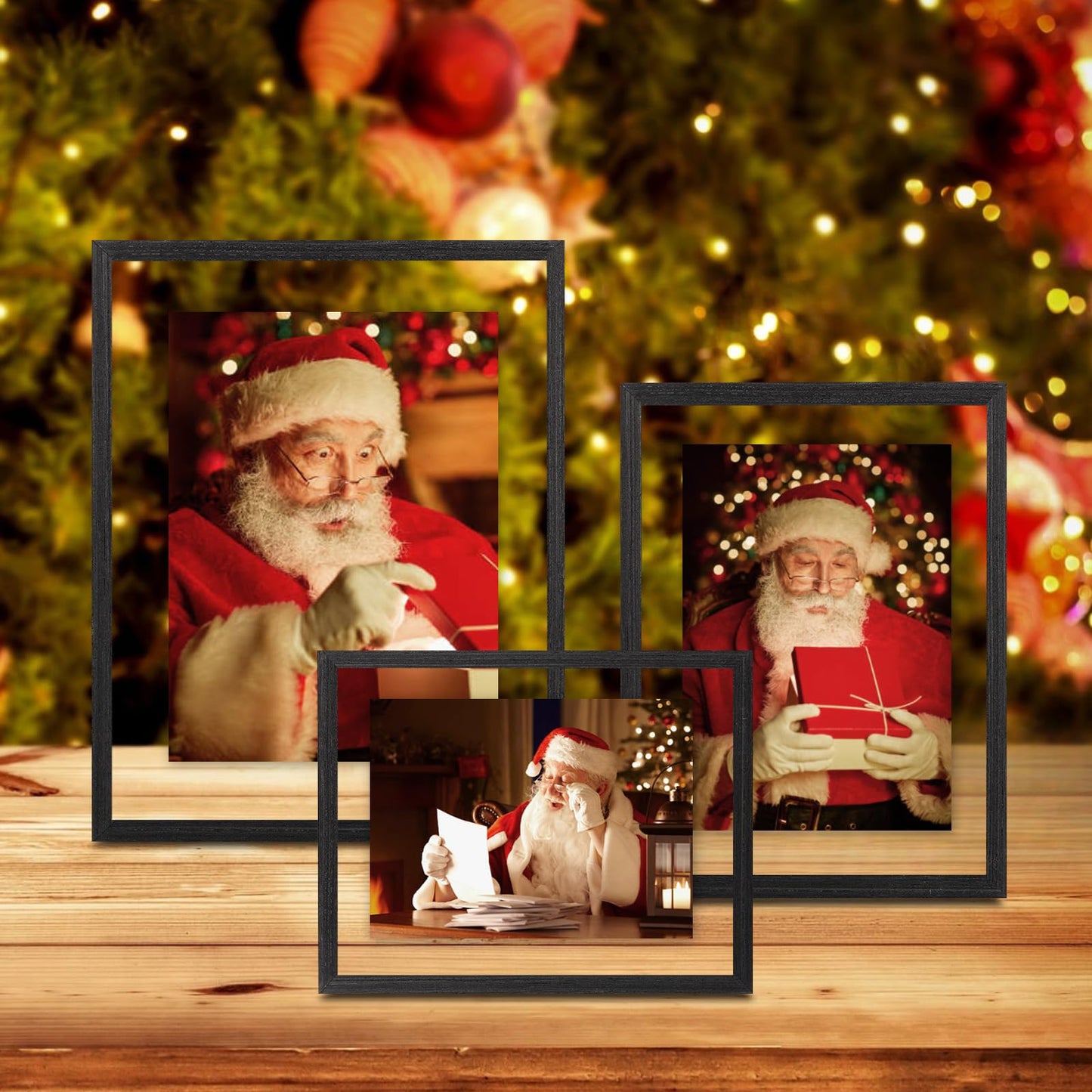 Egofine 11x14 Floating Frames Set of 2, Double Plexiglass Picture Frame, Made of Solid Wood Display Any Size Photo up to 11x14, Wall Mount or Tabletop Standing, Faded Black