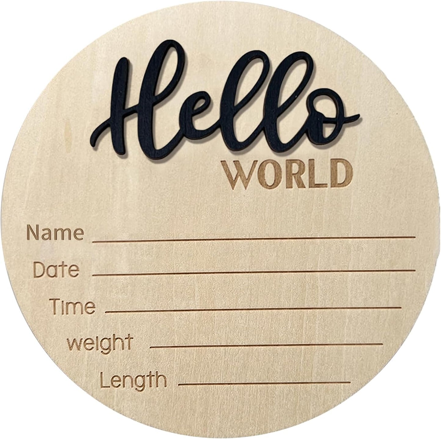 LZEDIRA 5.9 Inch Baby Announcement Sign, Wooden Hello World Newborn Sign Birth Announcement Signs, Hello World Nursery