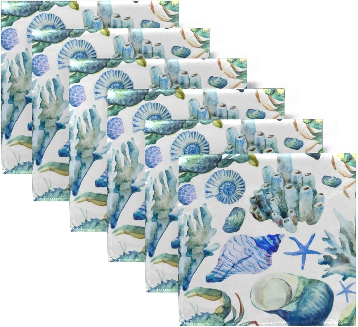 Set of 6 Ocean Animal Cloth Napkins, 20x20 Inch, Reusable Washable Dinner Napkins for Holiday Party Restaurant Banquet