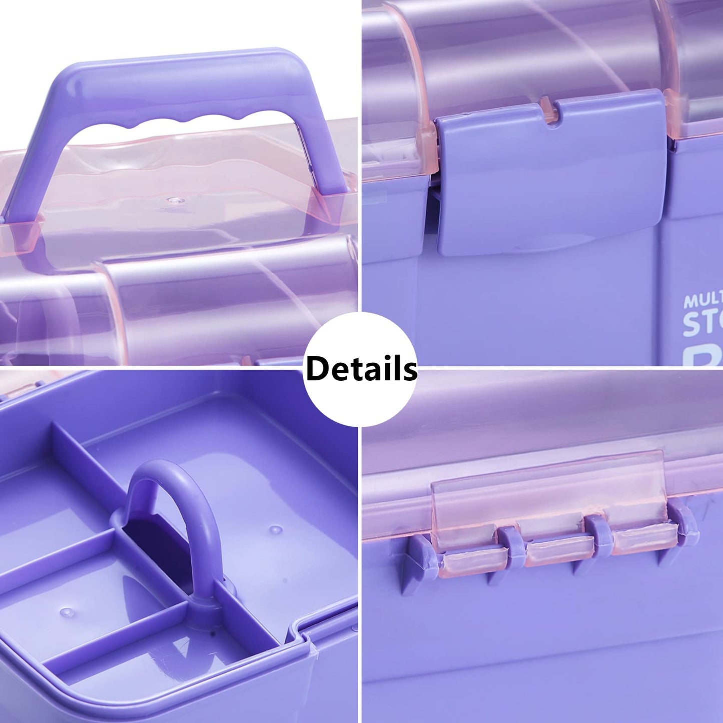 Kinsorcai 11'' Plastic Box Organizer with Removable Tray, Sewing Box Organizer (Purple)