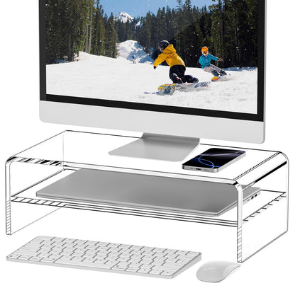 Egchi Clear Acrylic Monitor Stand Riser 2 Tier, 5.12 Inches High Clear Computer Desk Organizer Shelf for Multi Media PC Storage Laptop