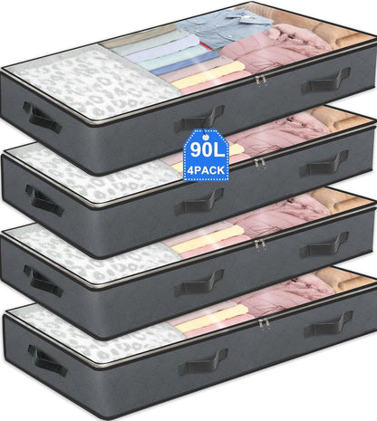 Under Bed Storage Bins by [Brand Name] - 90L Collapsible Organizers for Blankets, Clothes & More