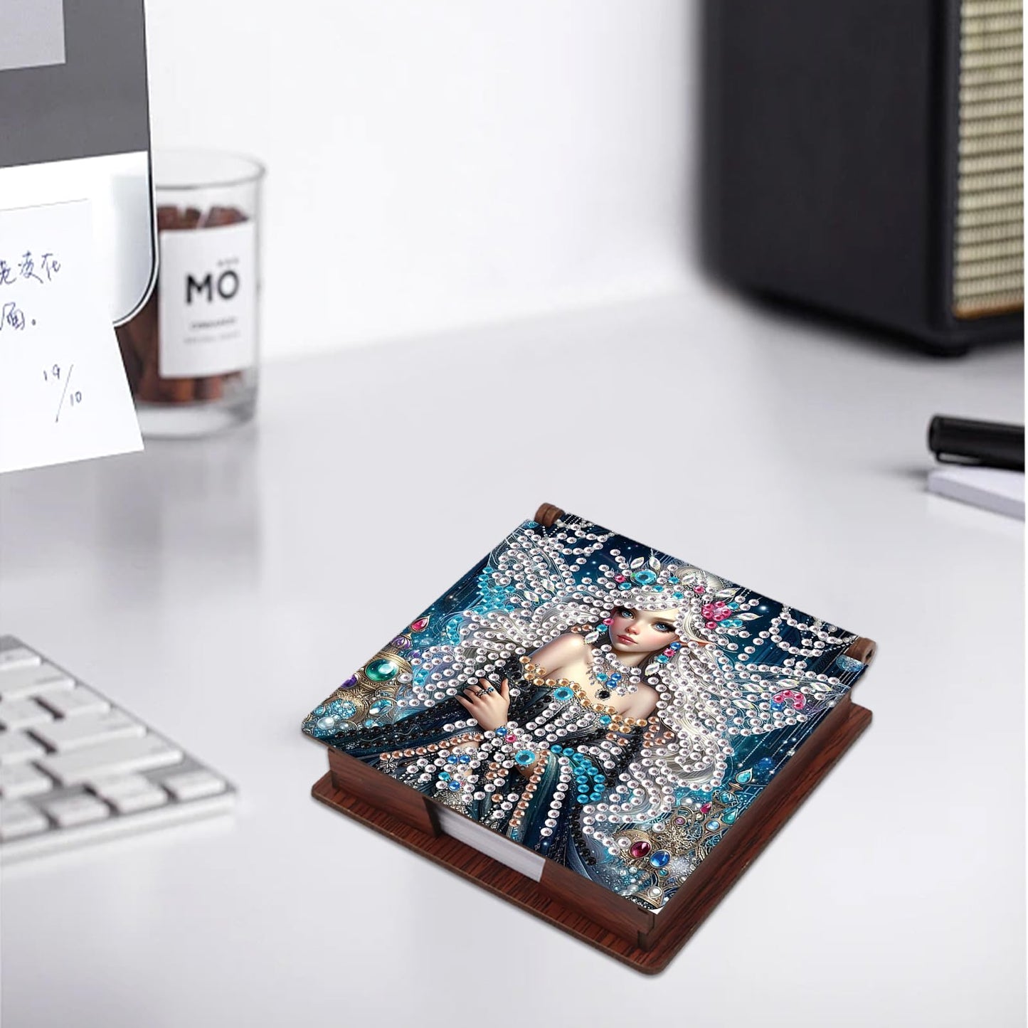 JISHSHAY Diamond Painting Note Box Fairy Diamond Art Sticky Note Holder Elf Gem Painting Notecard Box Gem Art Mosaic Kits for Adults Embroidery Kit Memo Pad Holder,Contains 160 Sheets of Paper