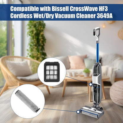Replacement Brush Roller Filter Set For Bissell HF3 3649A Vacuum Hepa Filters Compatible with Bissell HF3 Crosswave Vacuum Cleaner 2 Multi-Surface Brush Roller 2 Hepa Filter