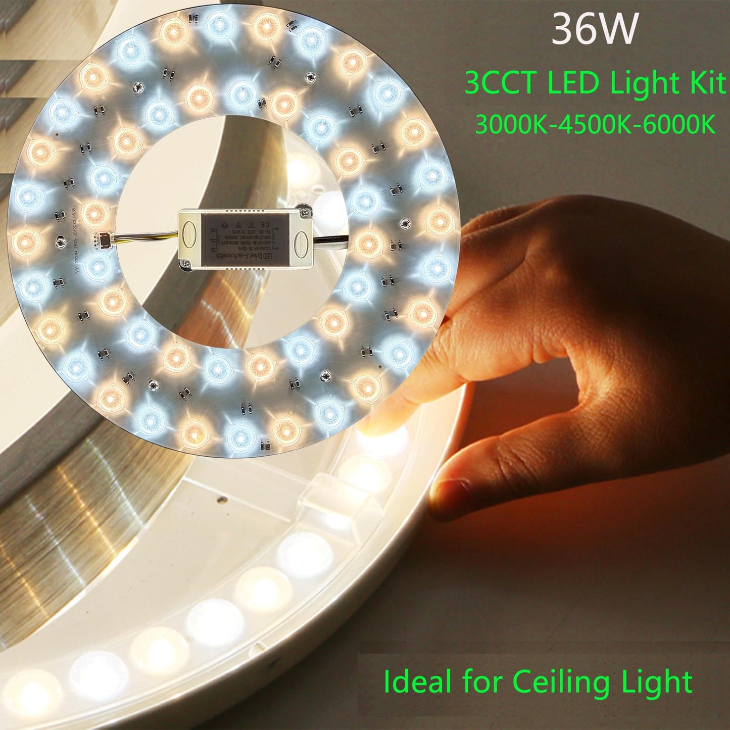 OLYMSTAR 36W 3 Color Temperature LED Flush Mount Ceiling Fan Light Kit Replacement LED Light Board Panel,Retrofit LED Light Engine