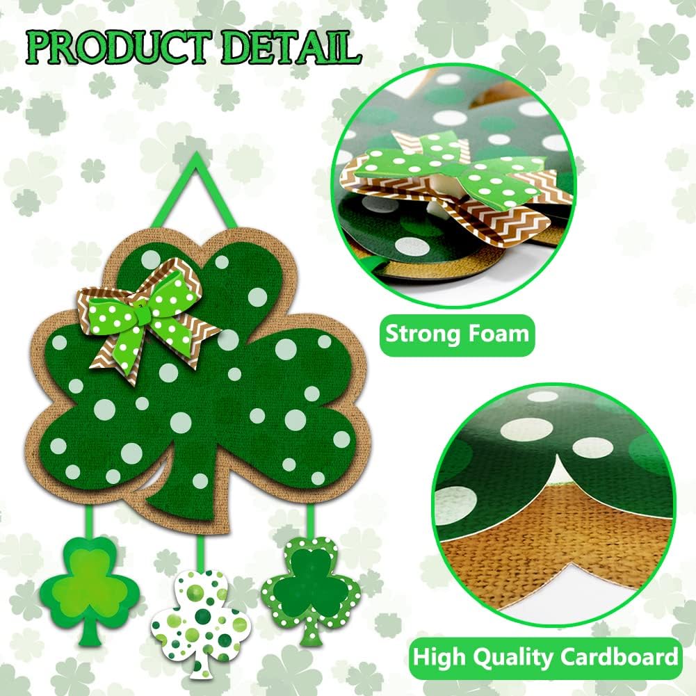 Friday Night St. Patrick's Day Door Sign - Irish Hanging Welcome Board with 3-D Cardboard Green Shamrock Hanger