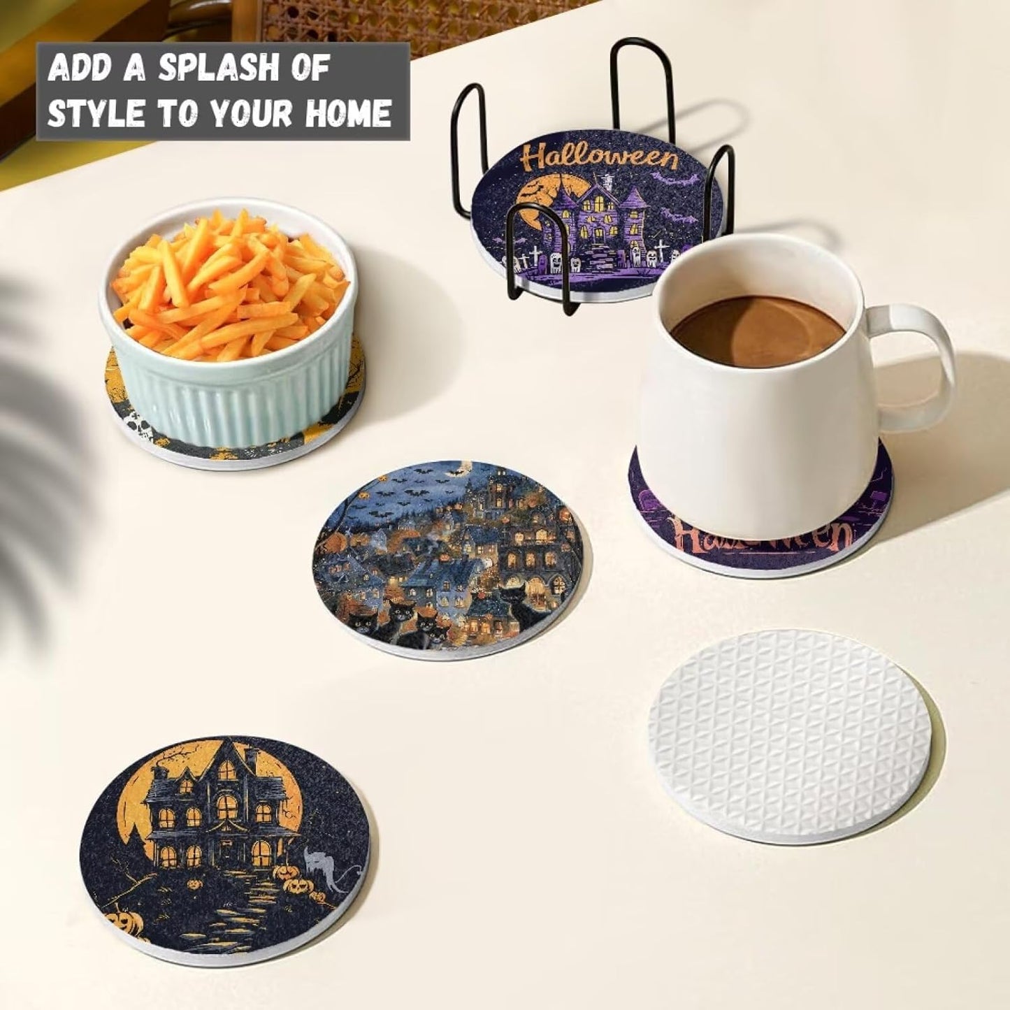 FOR U DESIGNS Set 6 Halloween Drink Coasters - of Water Absorbing Outdoor Table Coasters
