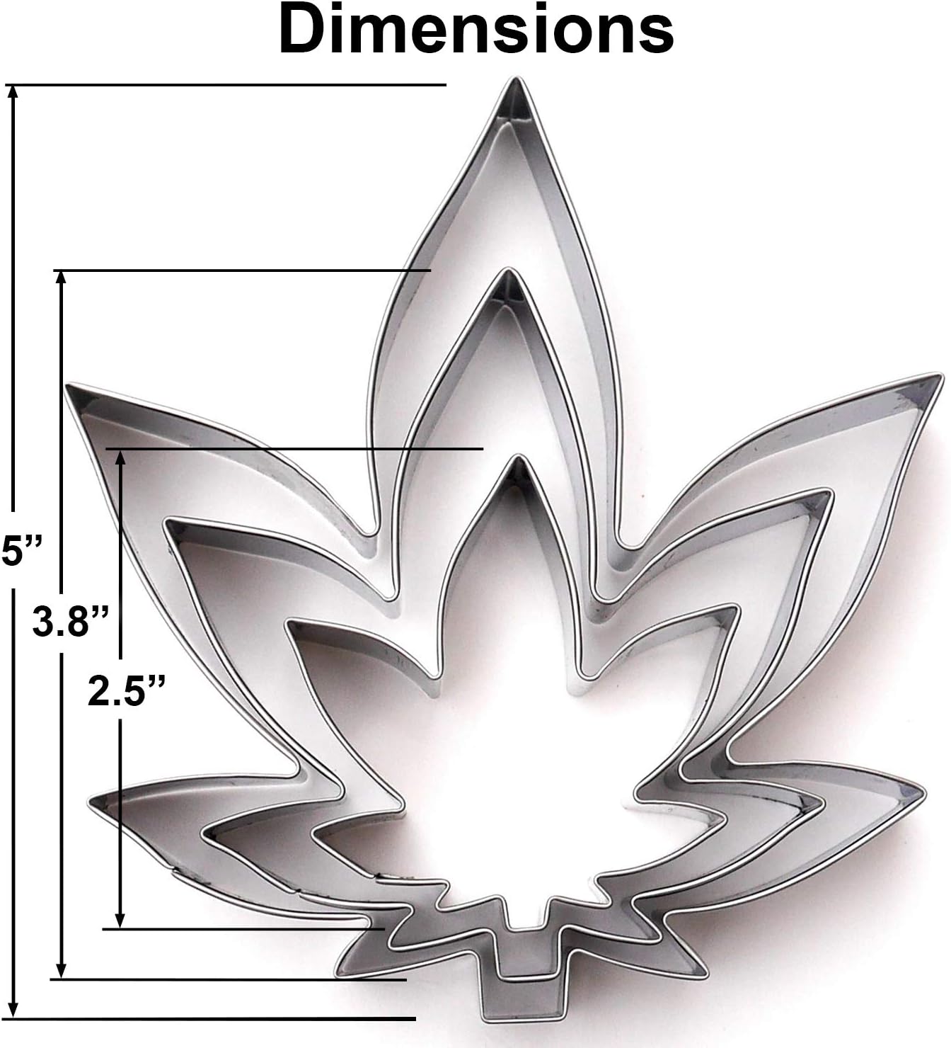 Hemp Marijuana Leaf Cookie Cutter Set - Sharp Stainless Steel Cooking Utensils, 3-Piece Bakery Supplies