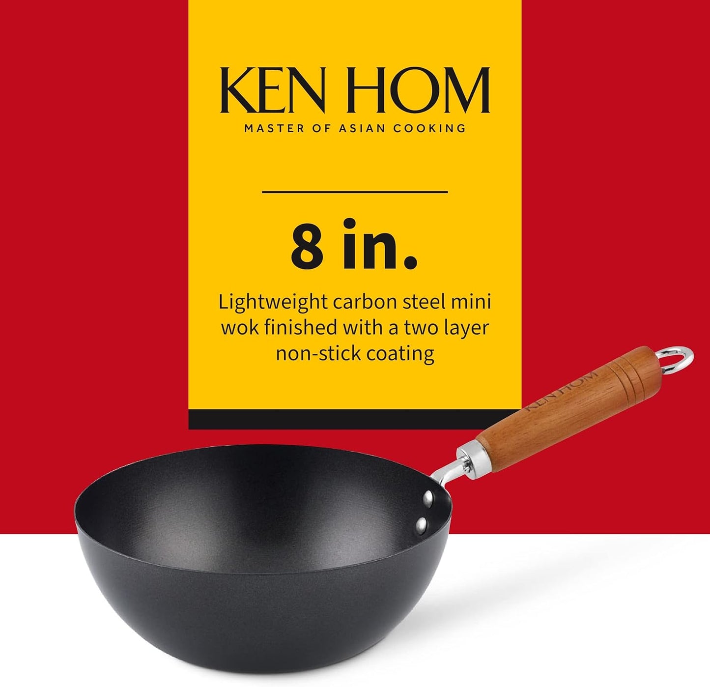 Ken Hom Classic 8-Inch Non-Stick Carbon Steel Mini Wok, Lightweight Stir Fry Pan, Hand Wash Only