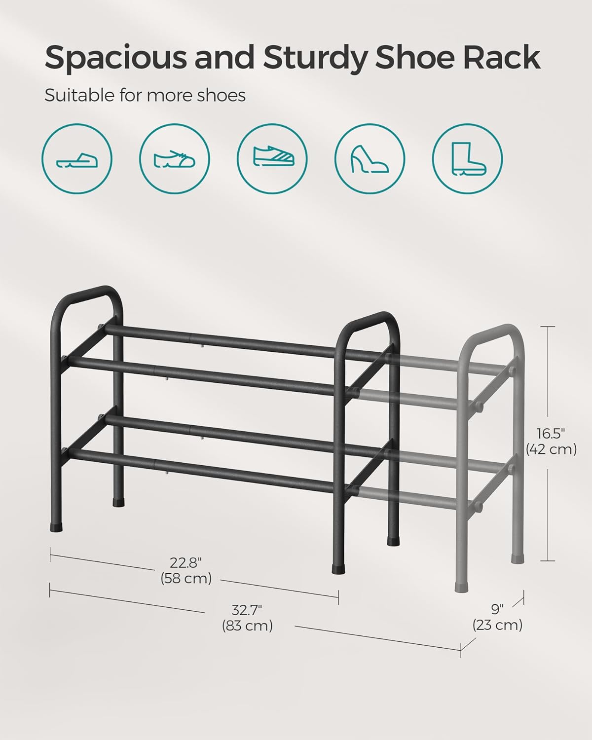 2 15 Closet, SONGMICS Expandable Shoe Rack, Tier Shoe Rack Shelf, Adjustable Shoe Organizer Storage for Pairs of Shoes