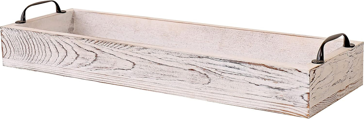 16 Inch Rustic Wooden Serving Trays Rectangular with Handle,Ottoman Tray for Living Room Long for Serving