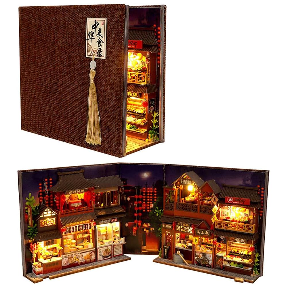 TOPBSFARNY DIY Food Court Miniature Book Nook Kit 3D Model Wooden Dollhouse Booknook Craft Kits Room Decor, Miniature Model House for Adult and Teens, Gifts for Family and Friends