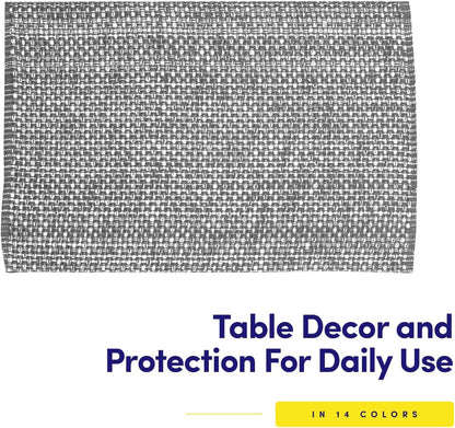 Sweet Home Collection 100% Cotton Placemats, Set of 6, Two Tone Woven Fabric, 13" x 19", Soft Durable Table Mat, Gray
