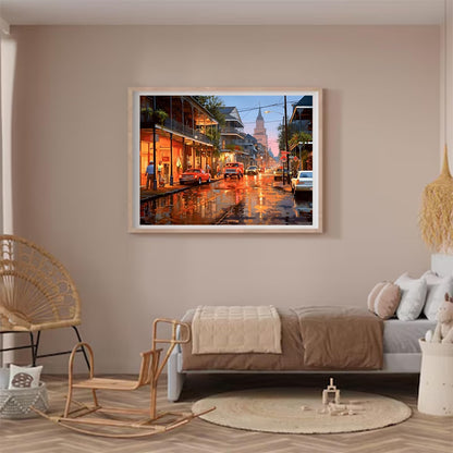 Sunset Diamond Painting Kits for Adults, New Orleans Street Scene at Dusk 5D DIY Full Drill Round Art Diamond Art Perfect for Home Wall Decor 12x16 inch
