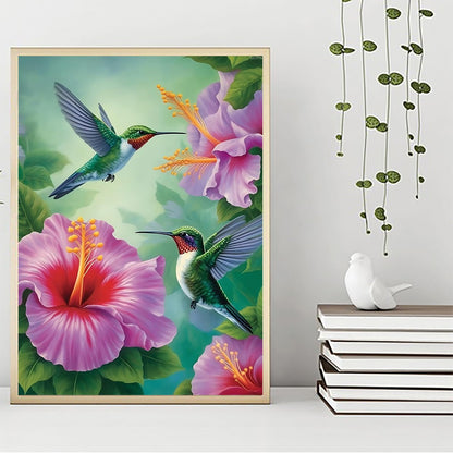 QAZWSX Bird Animal Diamond Painting Kits for Adults, 5D DIY Hummingbirds Hibiscus Flowers Diamond Art Diamond Dots Full Drill for Home Wall Decor Gift, Gem Art 12x16inch