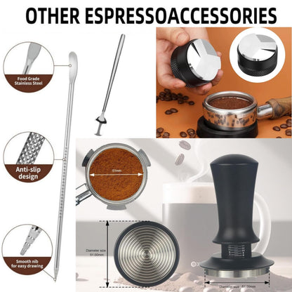 Midochin 10PCS Espresso Accessories Kit - 51mm Coffee Tamper Set, Wood espresso tamping station,Frothing Pitcher, WDT Tool, puck screen, spoon, Latte Art Pen, brush,puck screen, and coffee distributor